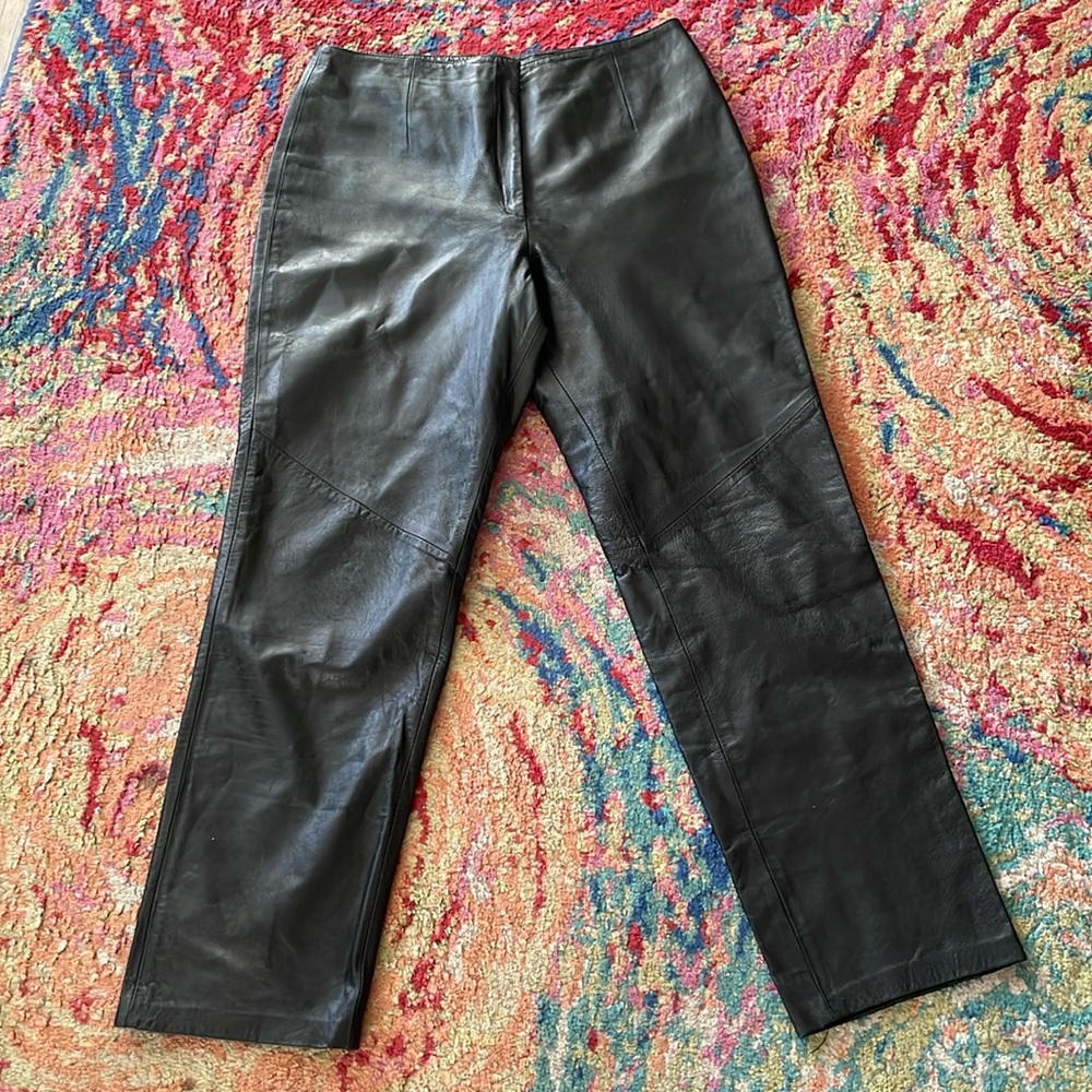 WOMENS BLACK LEATHER PANTS SZ 12 YVONNE MARIE